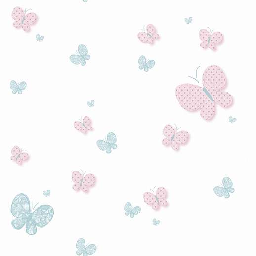 Fehér alapon rózsaszín pillangó, lepke mintás tapéta