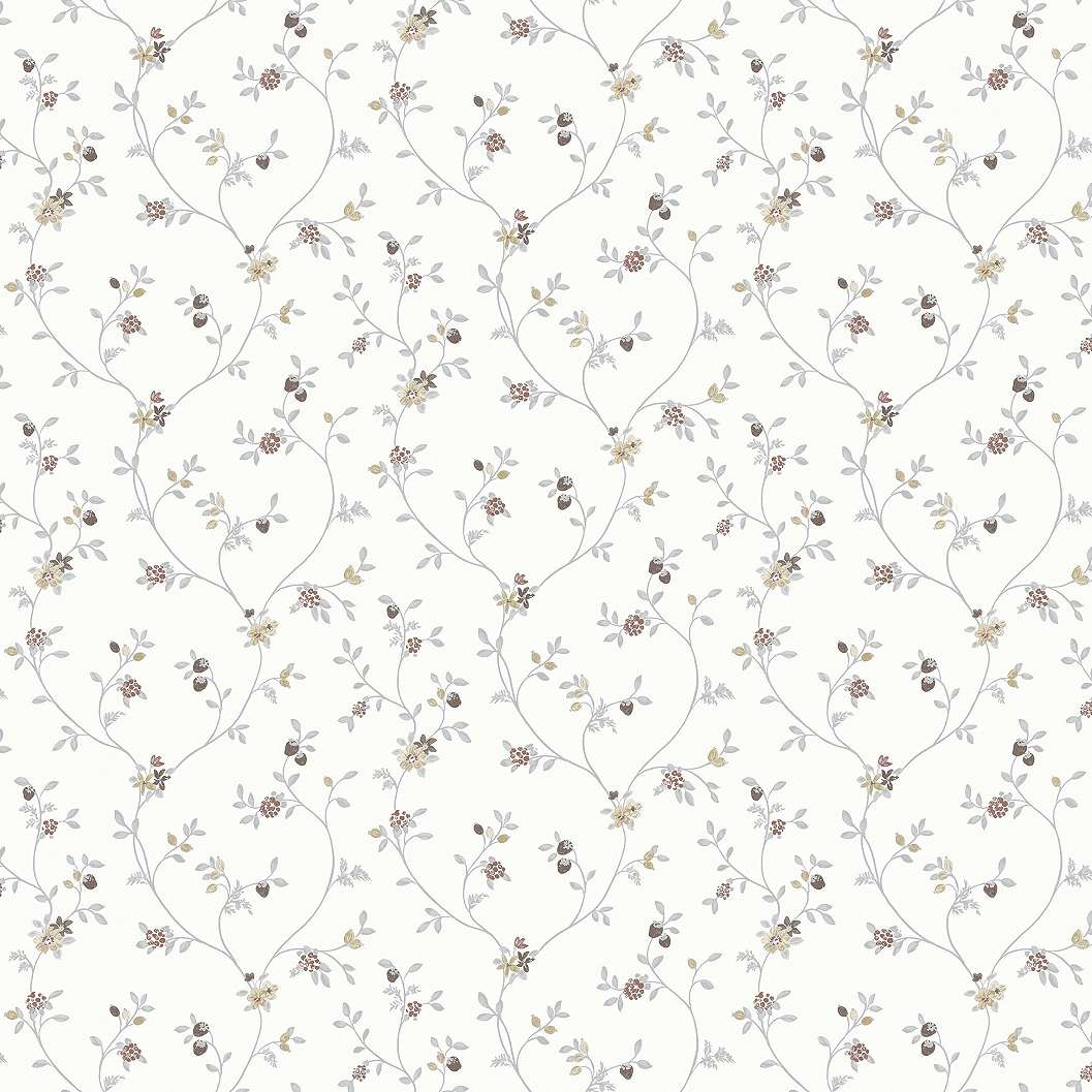 Fehér alapon szürke apró inda levél és virág mintás design tapéta