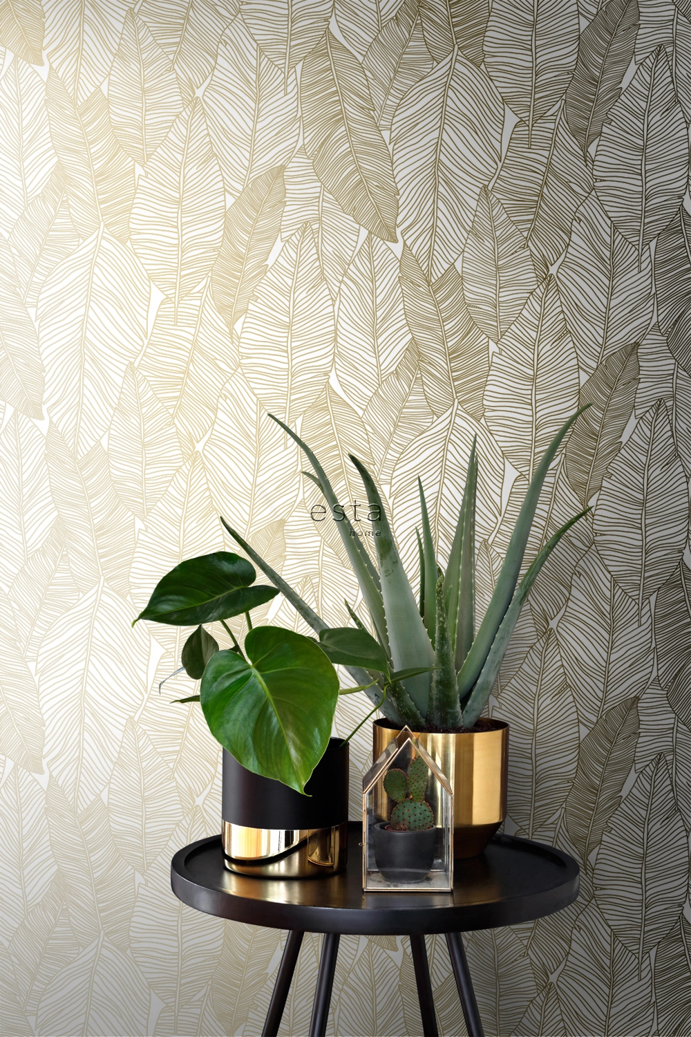 Fehér arany elegáns design tapéta levél mintával