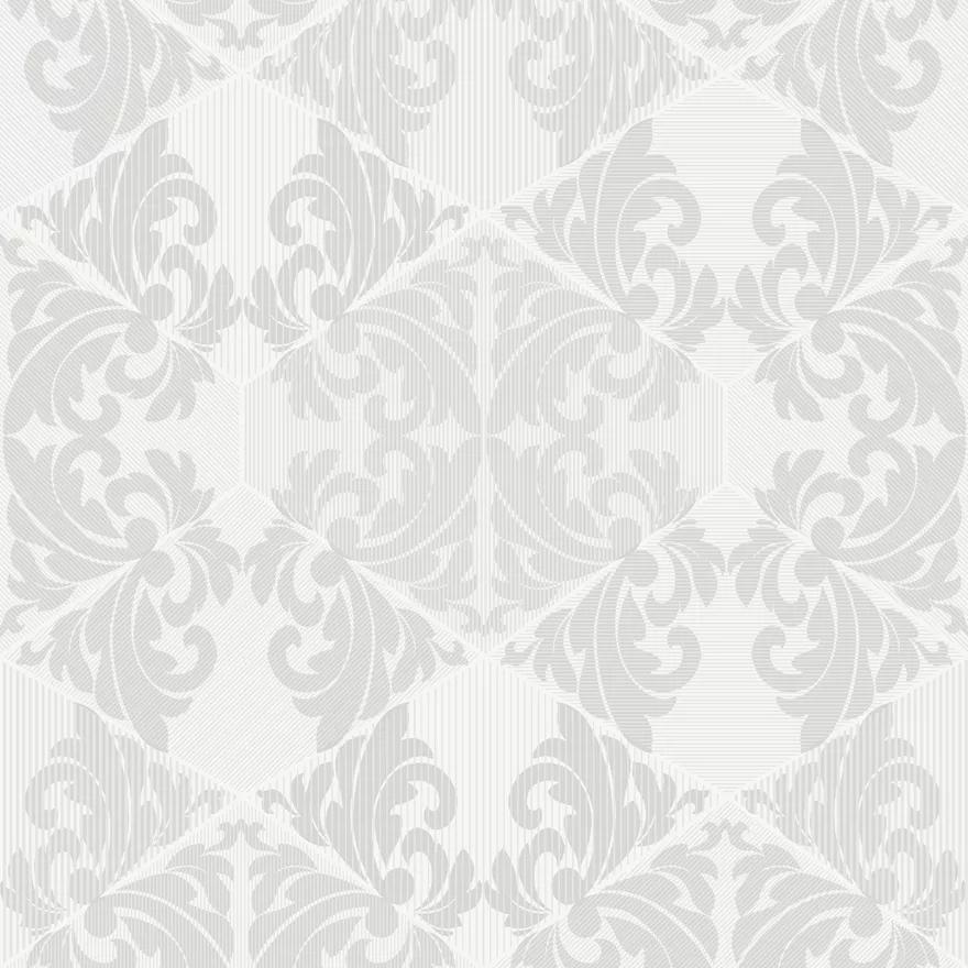 Fehér ezüst csillámos barokk mintás design tapéta