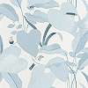 Fehér pasztell kék trópusi levél és tukán madár mintás vlies design tapéta