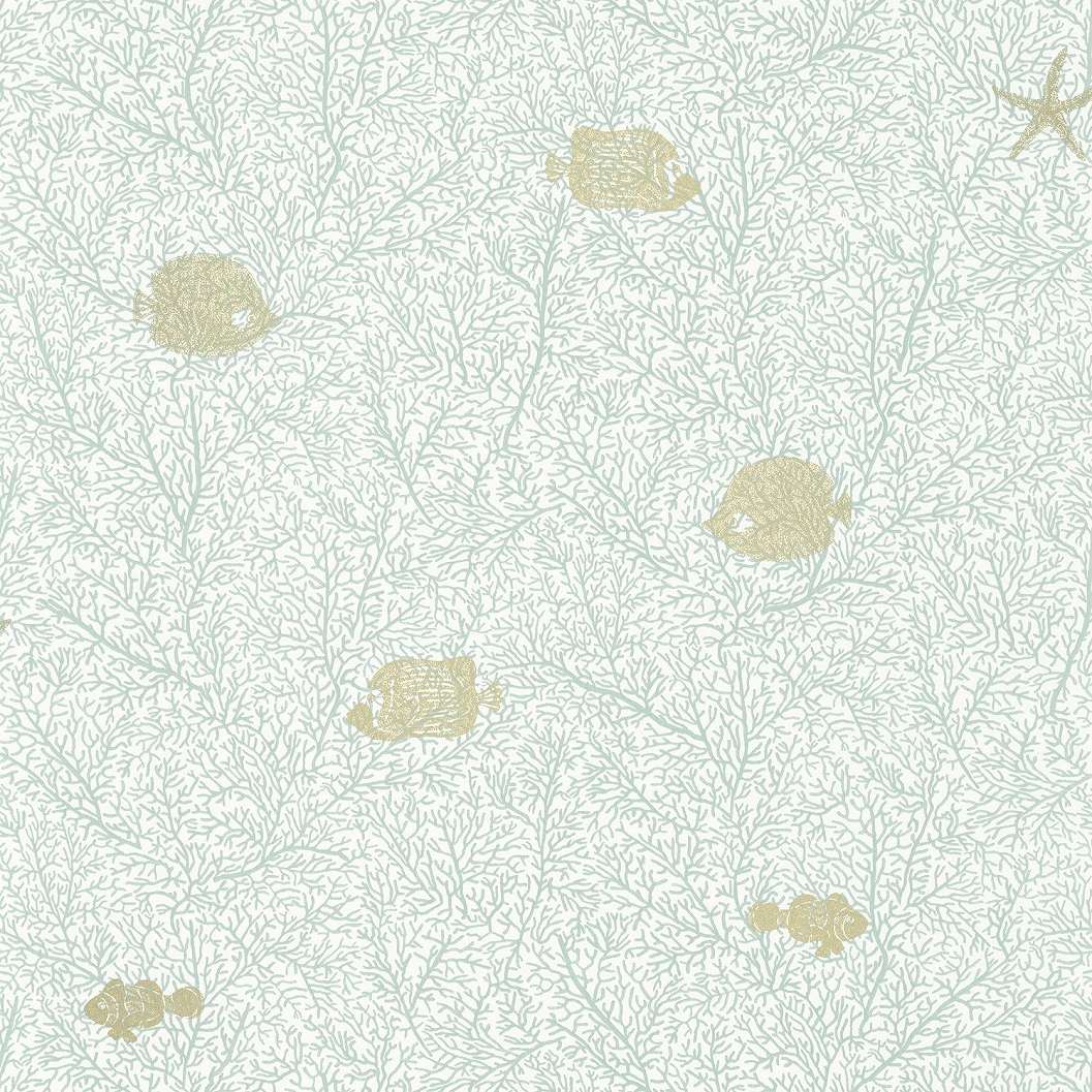 Fehér, petrolzöld és arany színű tengeri élővilágos design tapéta