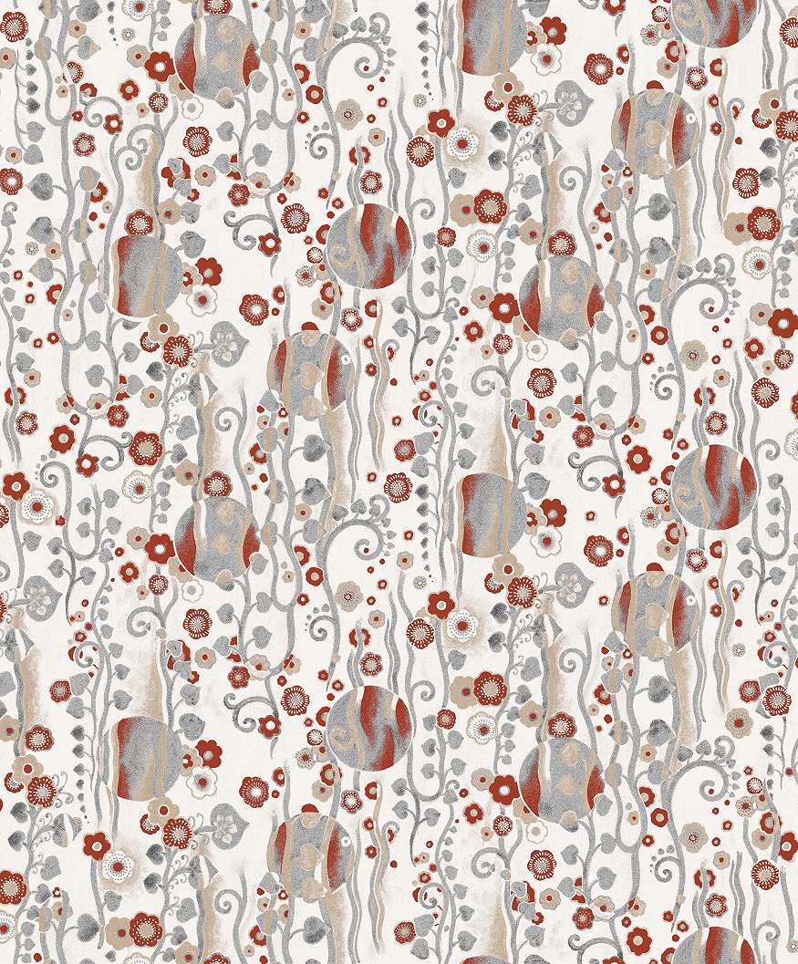 Fehér piros art deco design tapéta metál hatású mintával