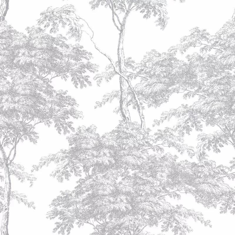 Fehér tapéta fényes felületű erdei fa mintával
