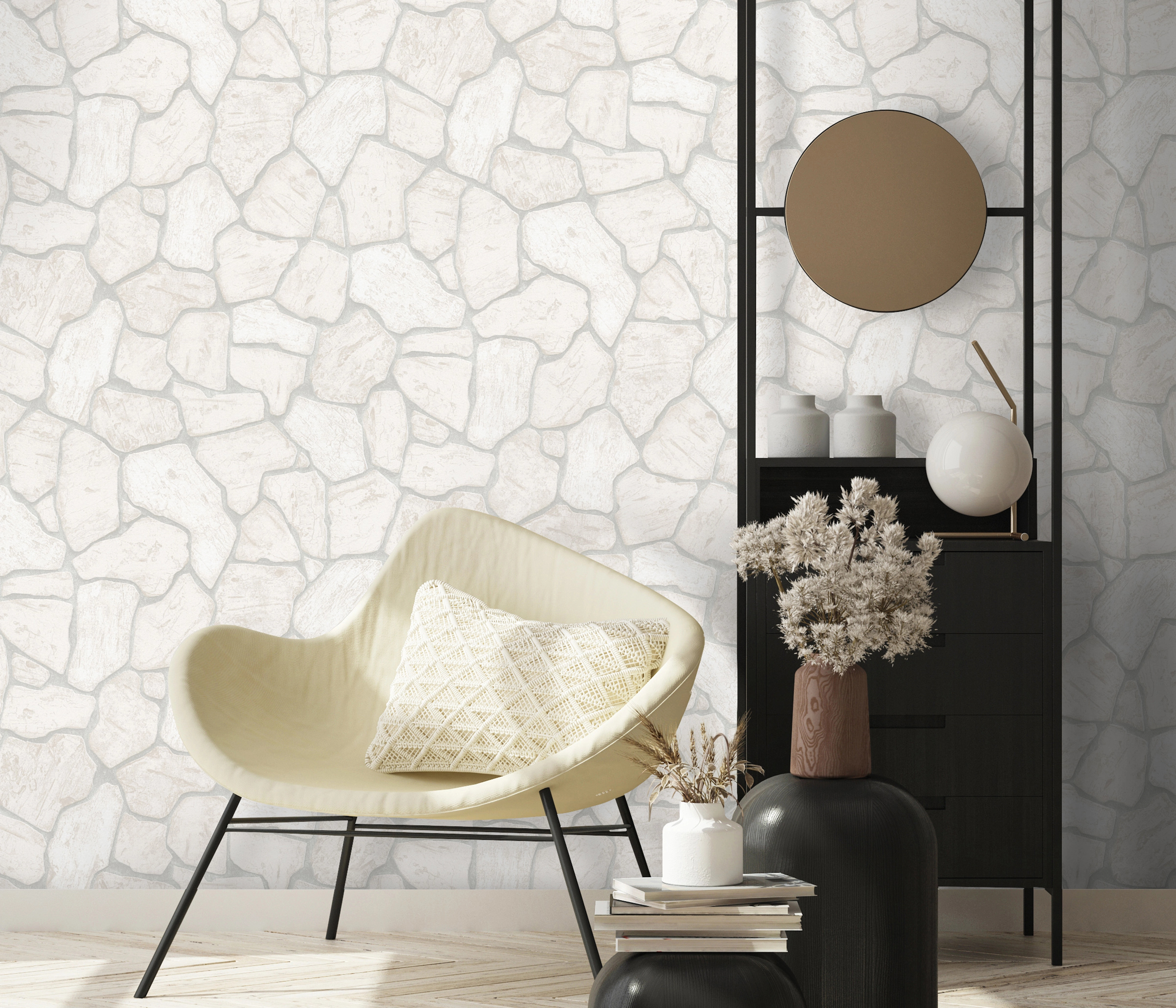 Fehér természetes kő hatású vlies dekor tapéta