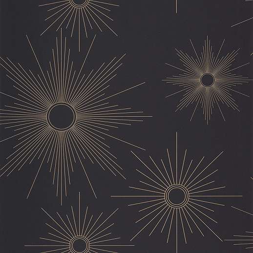 Fekete alapon arany napok mintázatú design tapéta