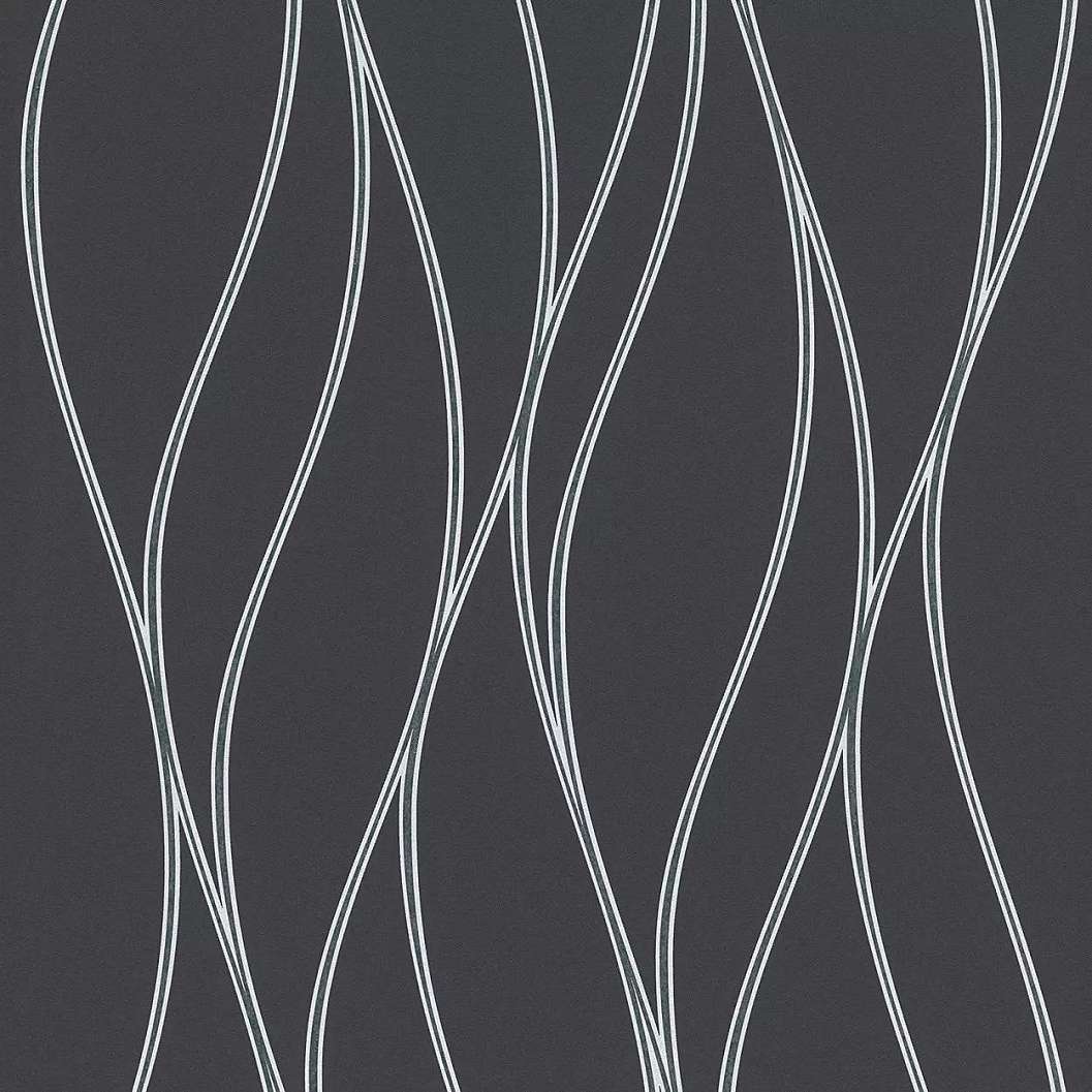 Fekete alapon ezüst-szürke inda mintás elegáns tapéta