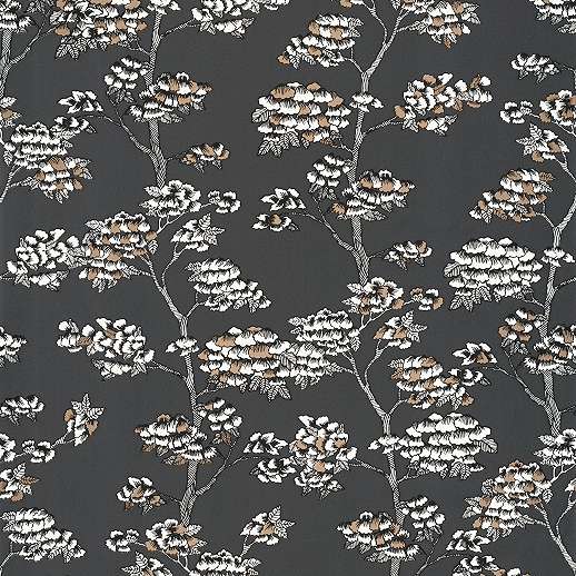 Fekete alapon japán stílusú botanikus mintás caselio design tapéta