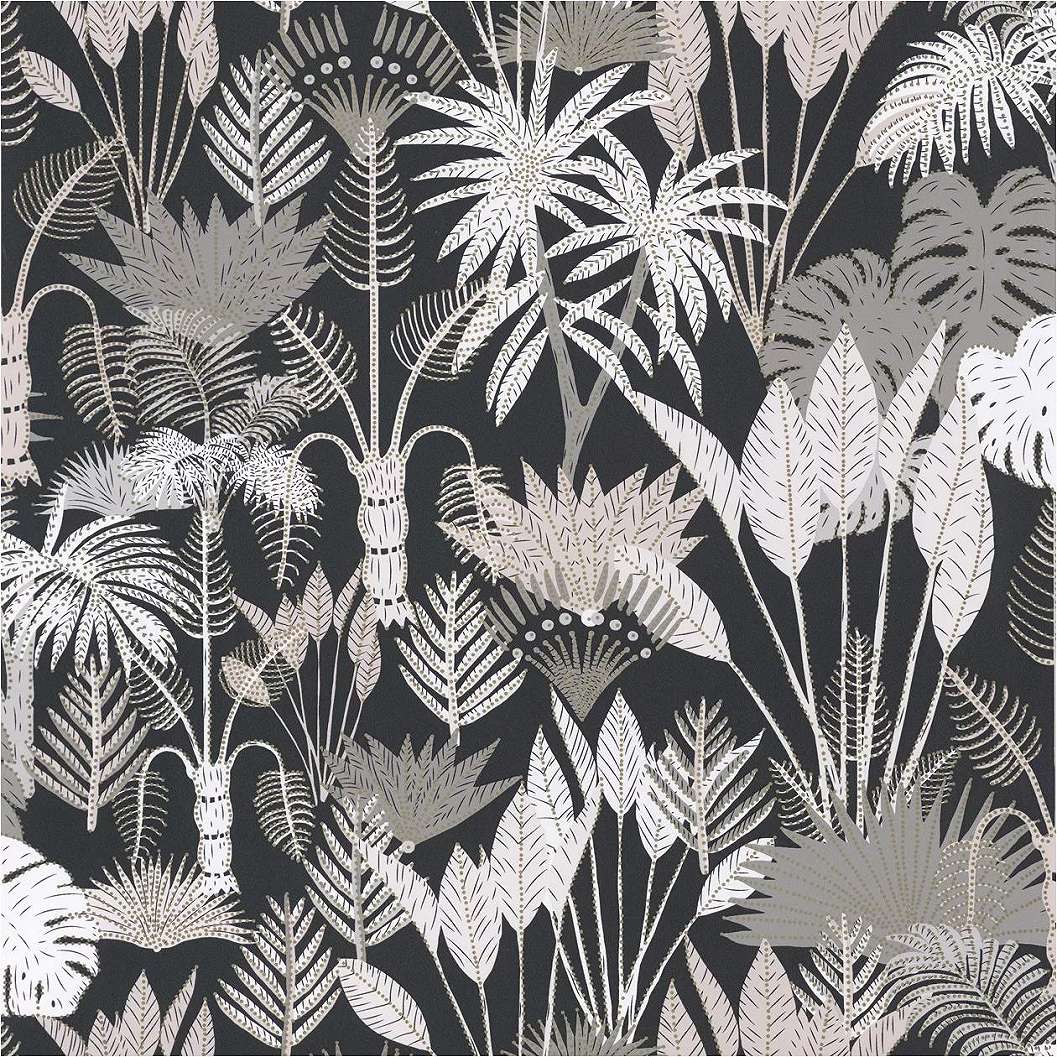 Fekete alapon szürkésbarna dzsungel mintás vlies prémium design tapéta
