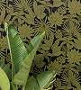Fekete alapon zöld pálmalevél mintás luxus tapéta