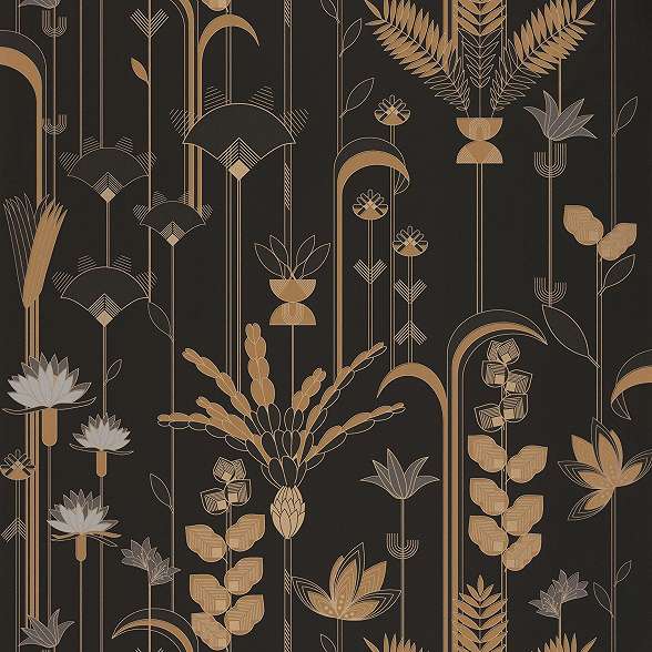 Fekete arany art deco virágmintás vlies dekor tapéta
