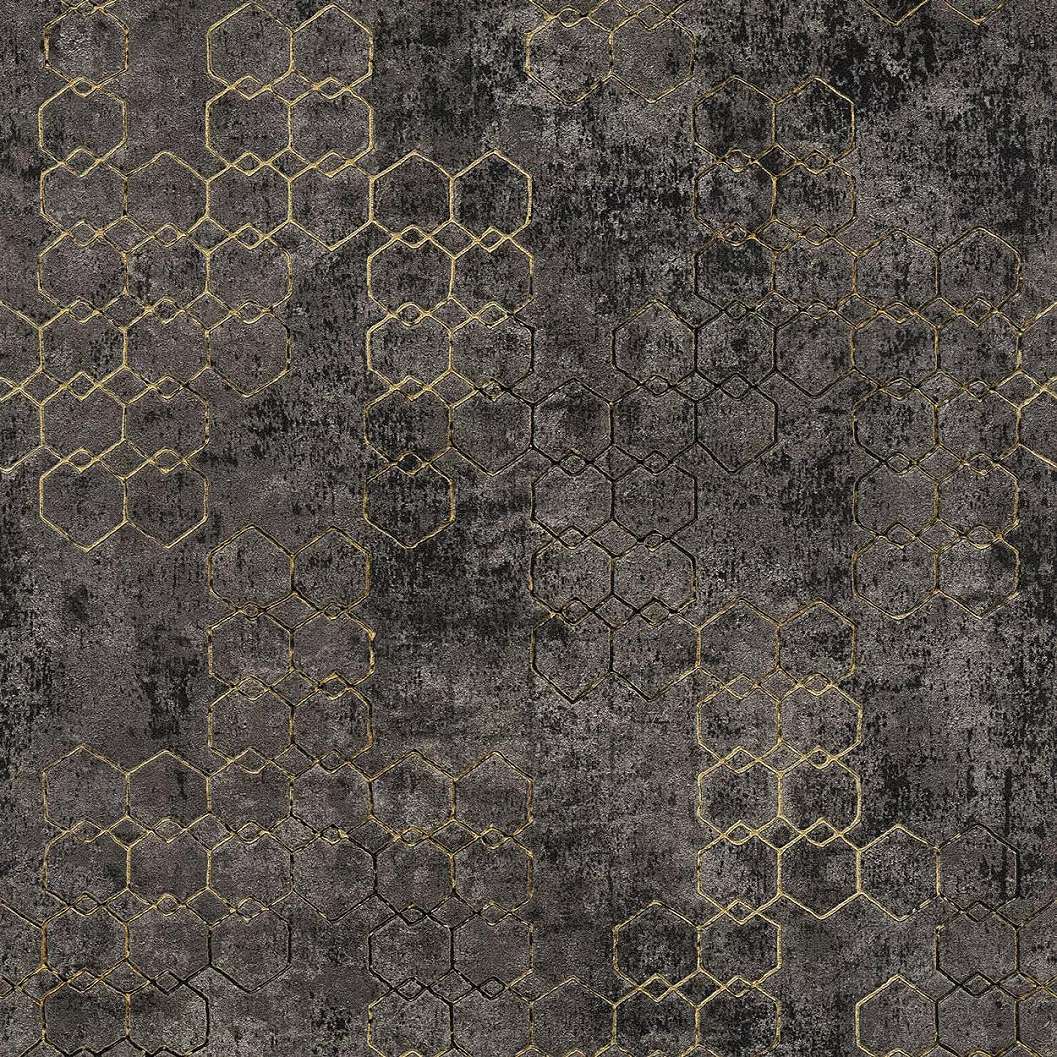 Fekete arany elegáns geometrikus mintás vlies vinyl tapéta