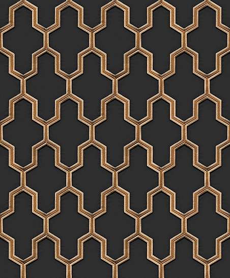 Fekete arany hímzett hatású dekor tapéta geometrikus mintával