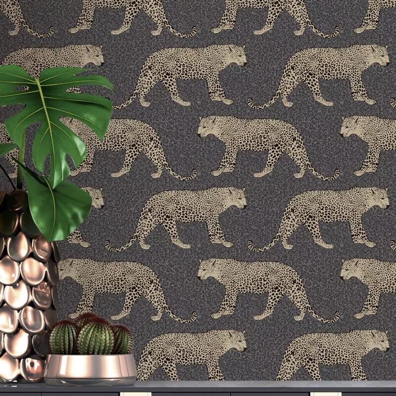 Fekete-arany leopárd mintás tapéta