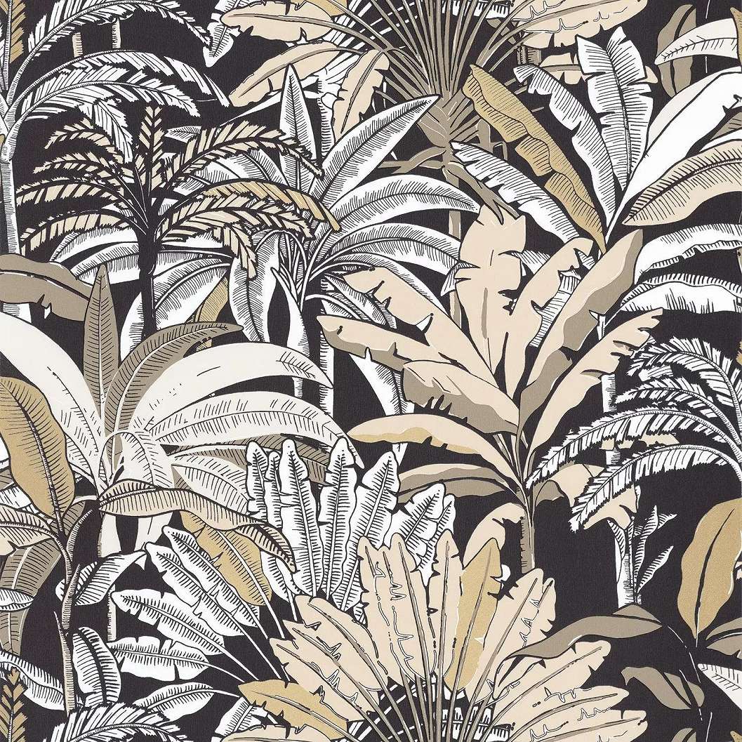 Fekete arany trópusi pálmafa mintás vlies deko tapéta