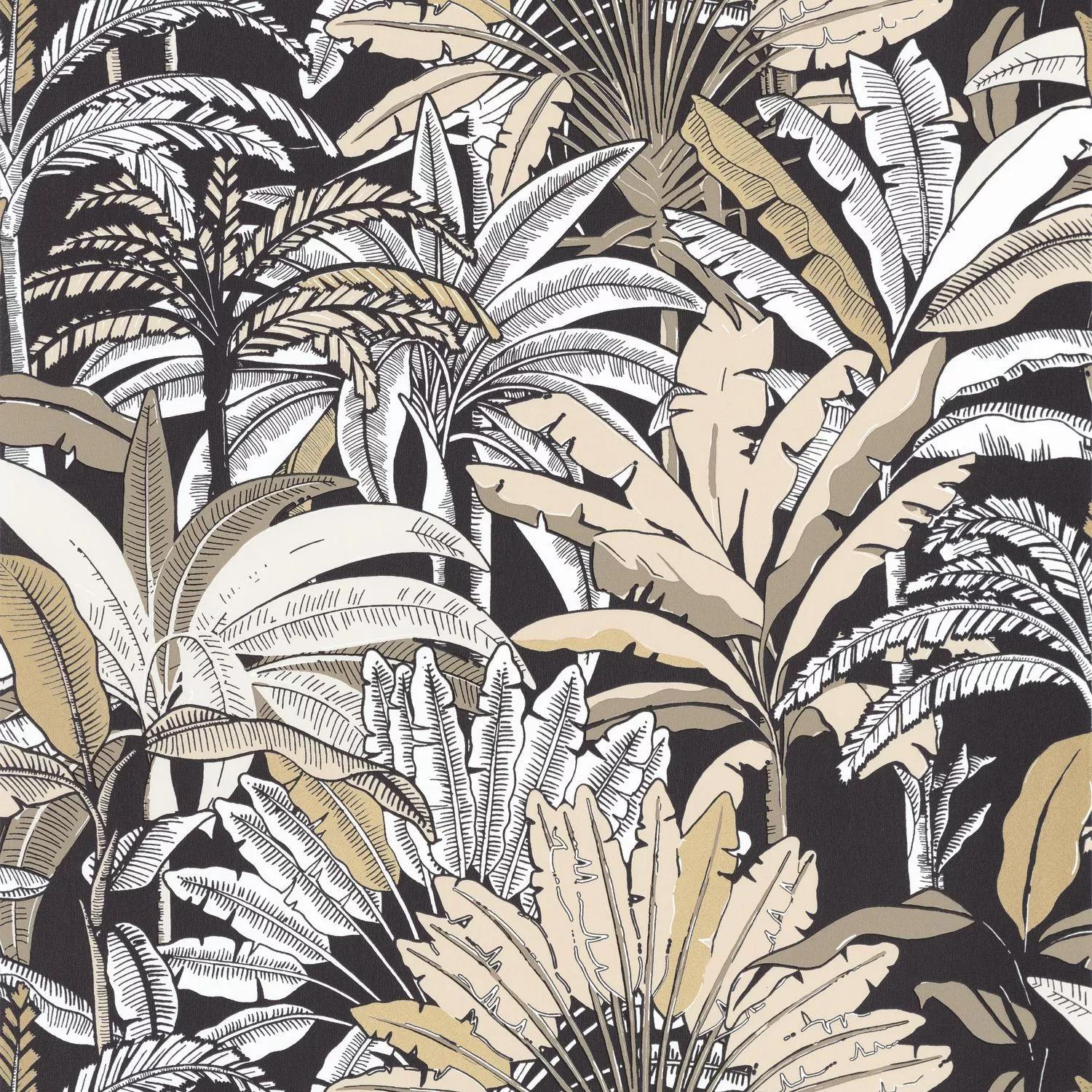 Fekete arany trópusi pálmafa mintás vlies deko tapéta