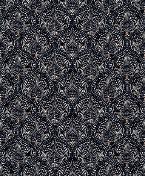 Fekete art deco design tapéta elegáns metál berekásos mintával