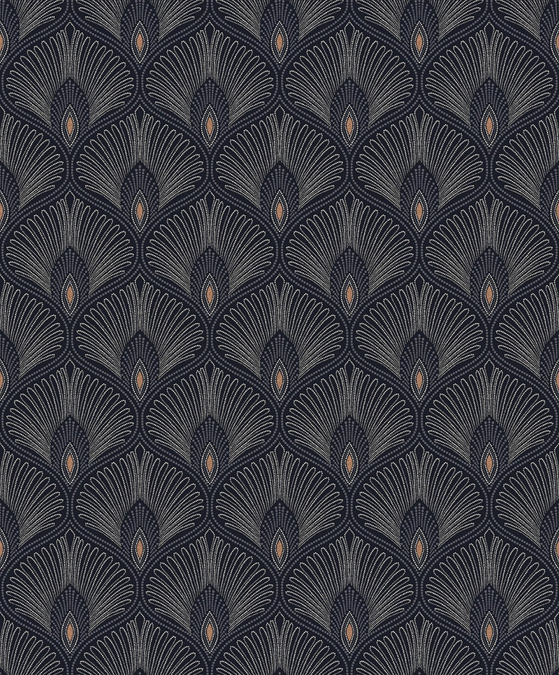 Fekete art deco design tapéta elegáns metál berekásos mintával