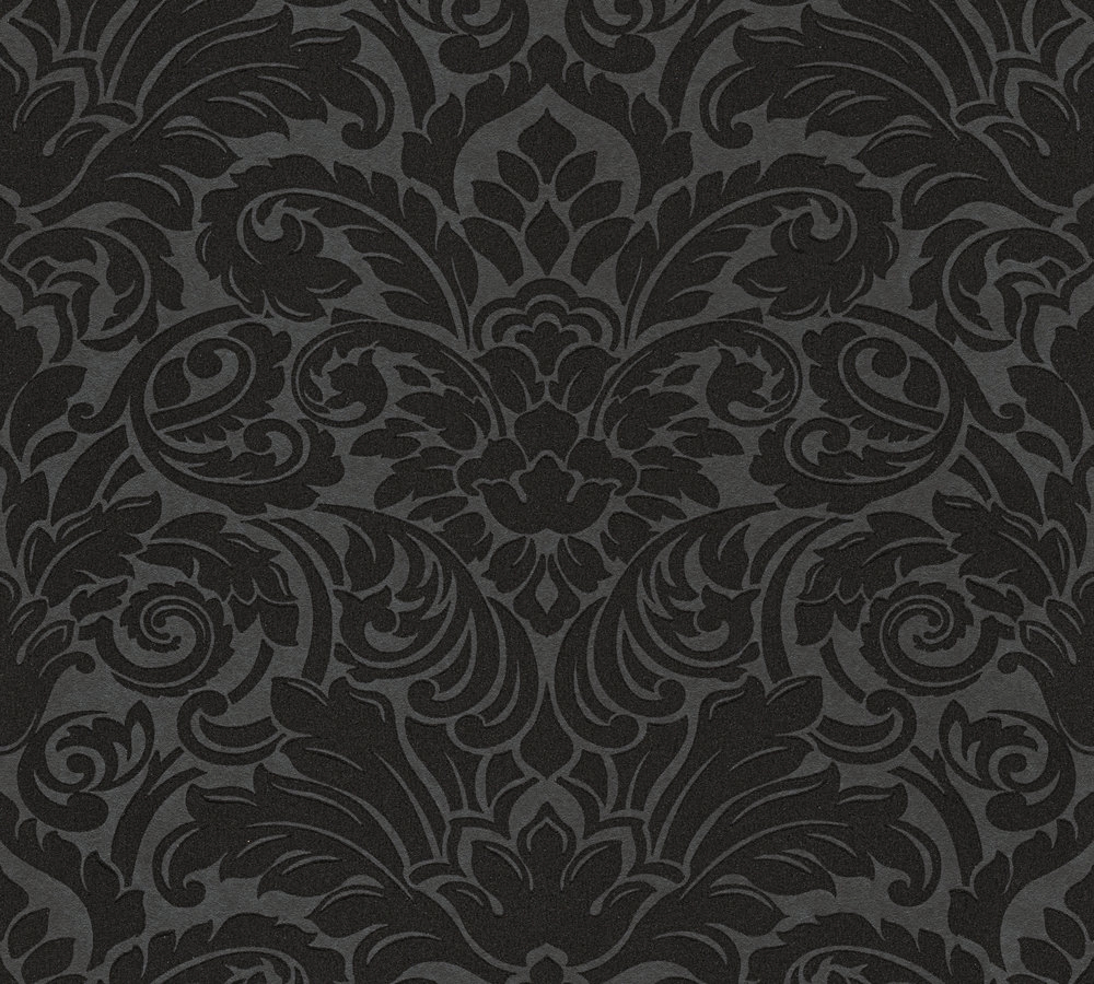 Fekete barokk mintás vlies dekor tapéta üveggyöngyös mintával
