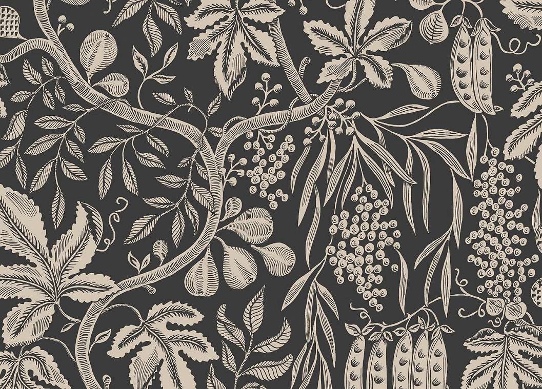 Fekete beige skandi stílusú design tapéta, Fig Garden