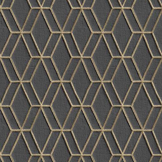 Fekete és arany színű hímzett prémium tapéta geometria mintával