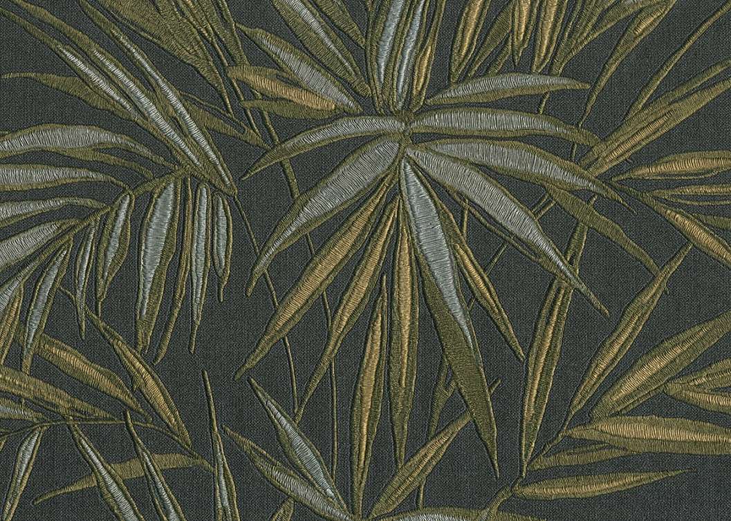 Fekete és óarany bambusz levél mintás vlies design tapéta