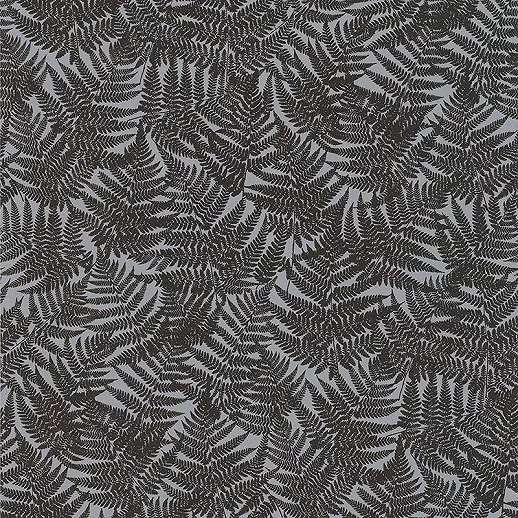 Fekete ezüst vlies páfránylevél mintás dekor tapéta