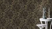 Fekete fakóarany design tapéta pálmalevél mintával