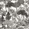 Fekete fehér design tapéta egzotikus állat és pálmafa mintával