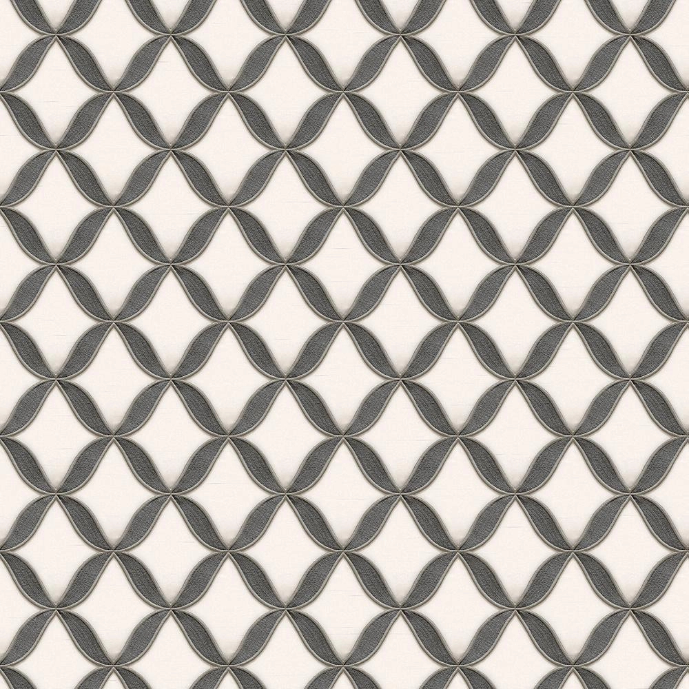 Fekete fehér hímzett hatású dekor tapéta geometrikus mintával