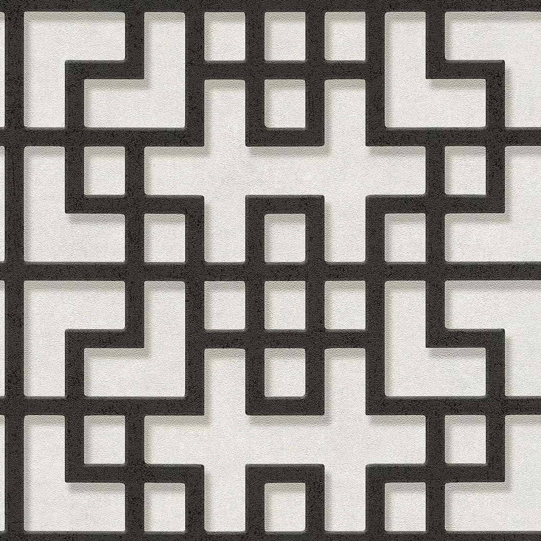 Fekete fehér keleties geometrikus mintás vlies dekor tapéta