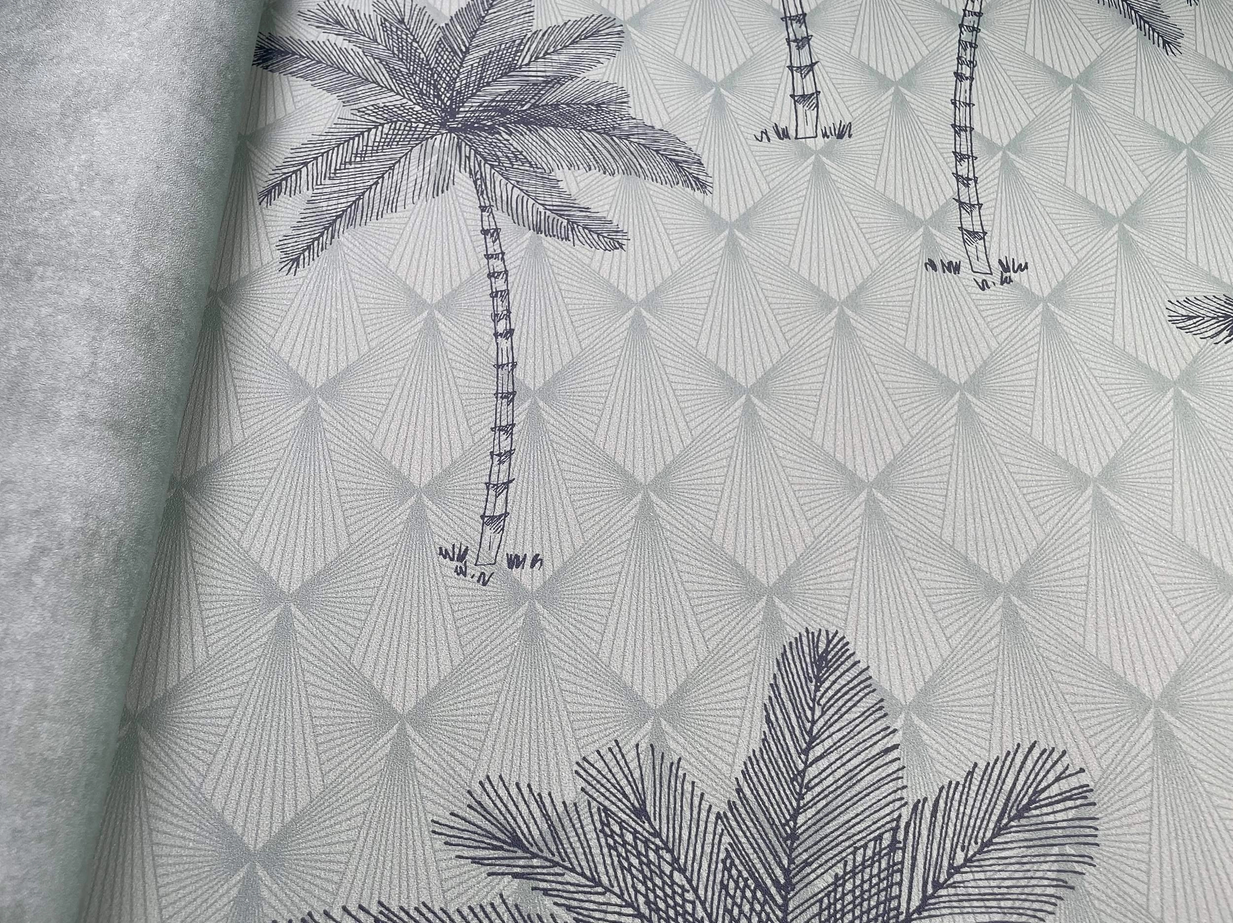 Fekete fehér minimál design tapéta pálmafa mintával