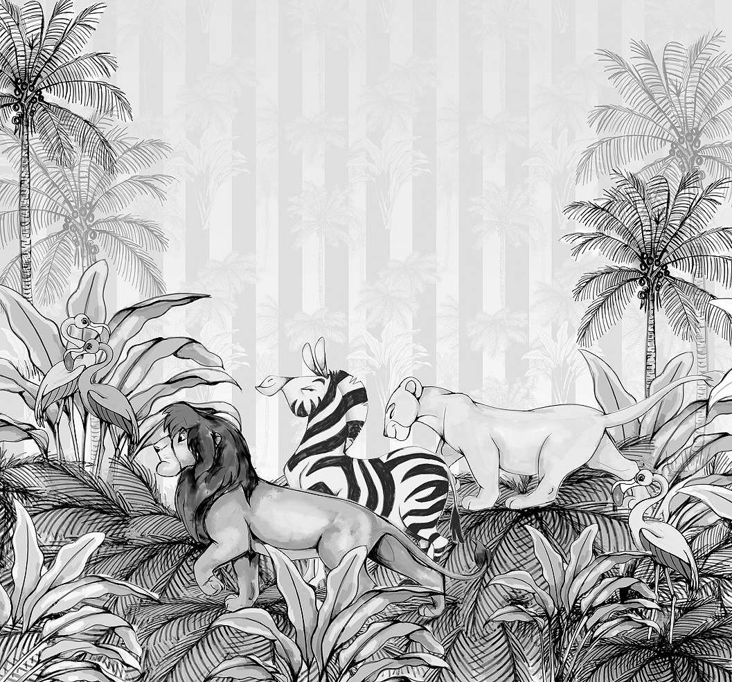 Fekete fehér oroszlánkirály dzsungel mintás poszter tapéta gyerekszobába