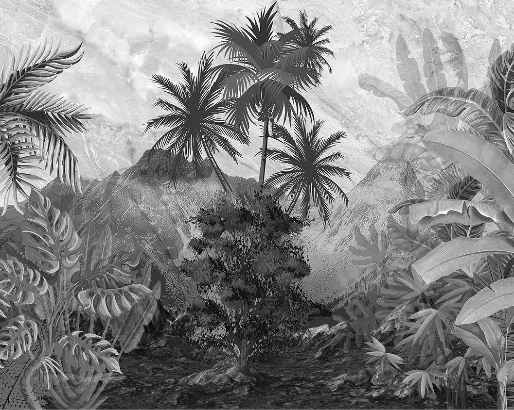 Fekete fehér posztertapéta dzsungel mintával 368x254 vlies