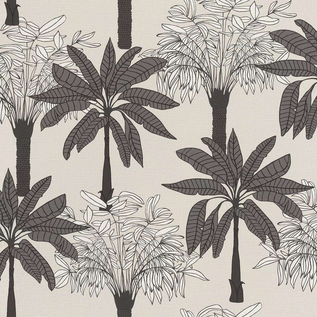 Fekete-fehér rajzolt stílusú modern pálma mintás vlies tapéta