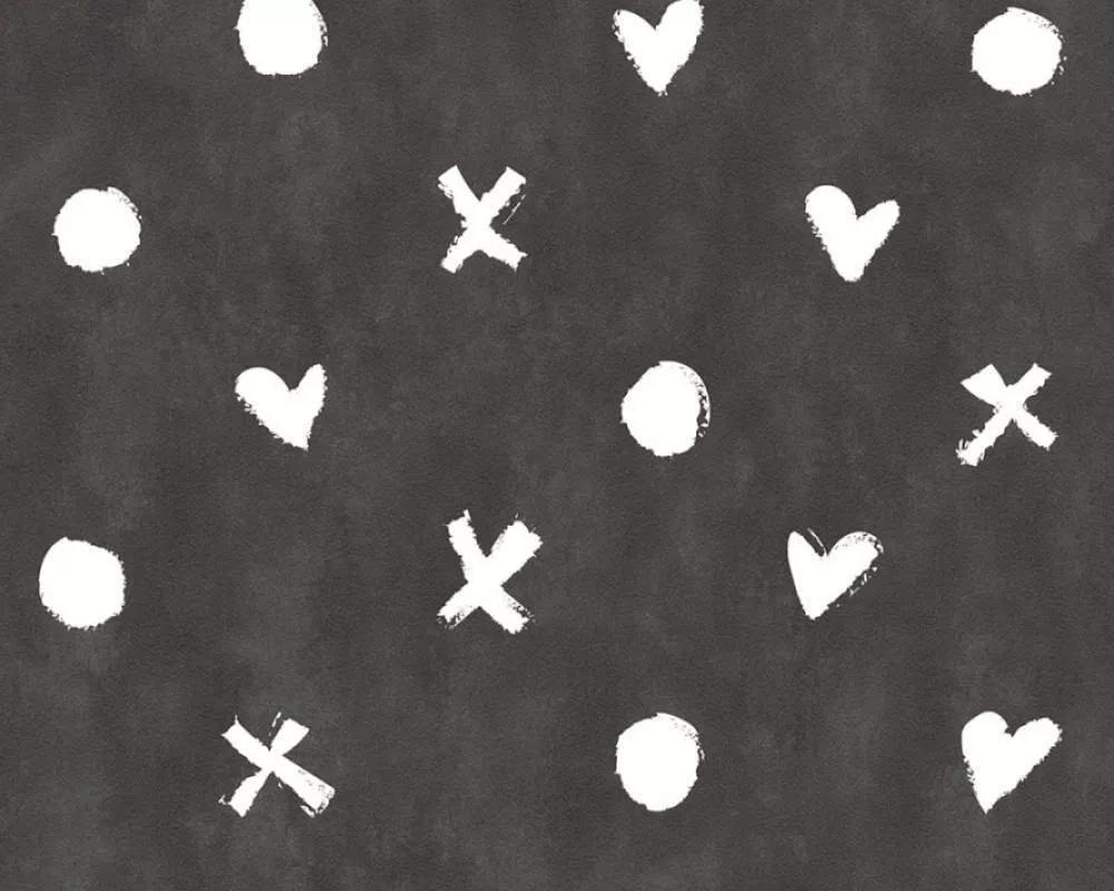 Fekete fehér tapéta geometrikus szív, kör mintával