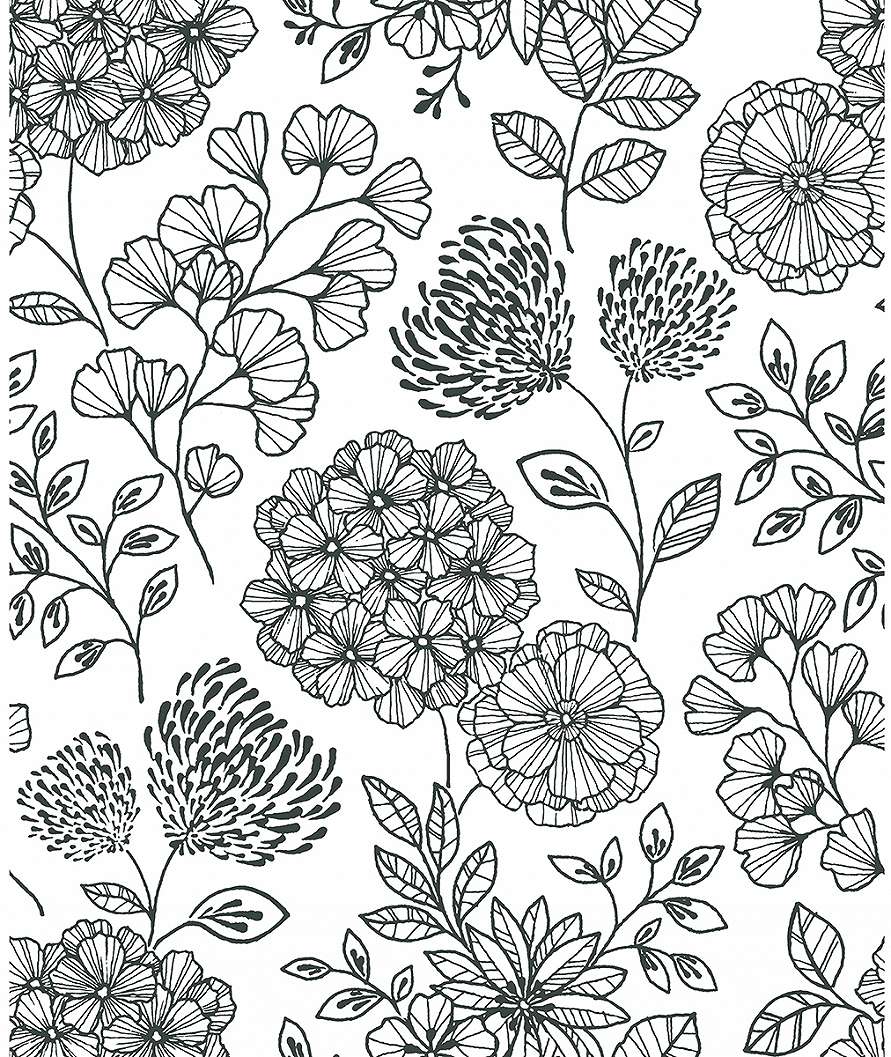 Fekete fehér virágmintás dekor tapéta