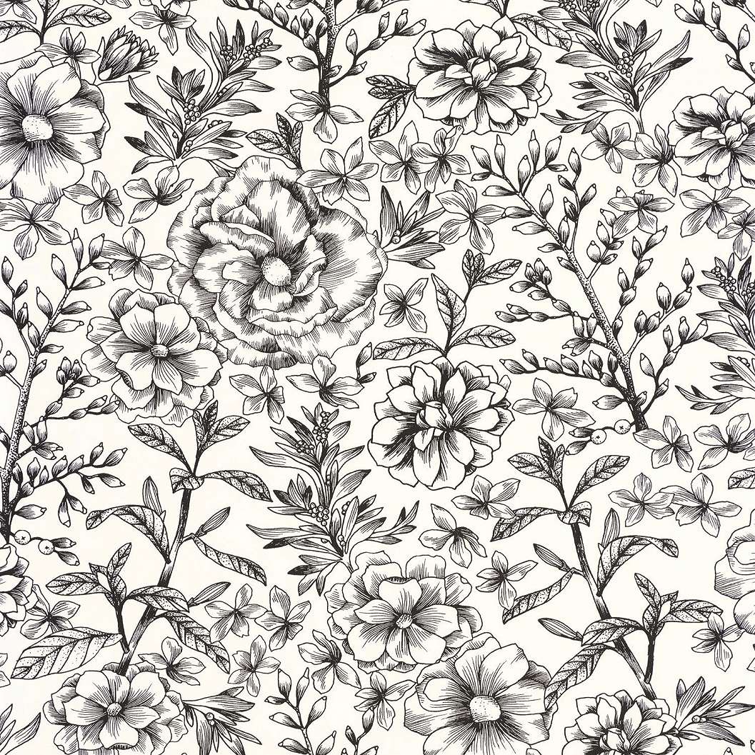 Fekete fehér virágmintás design tapéta