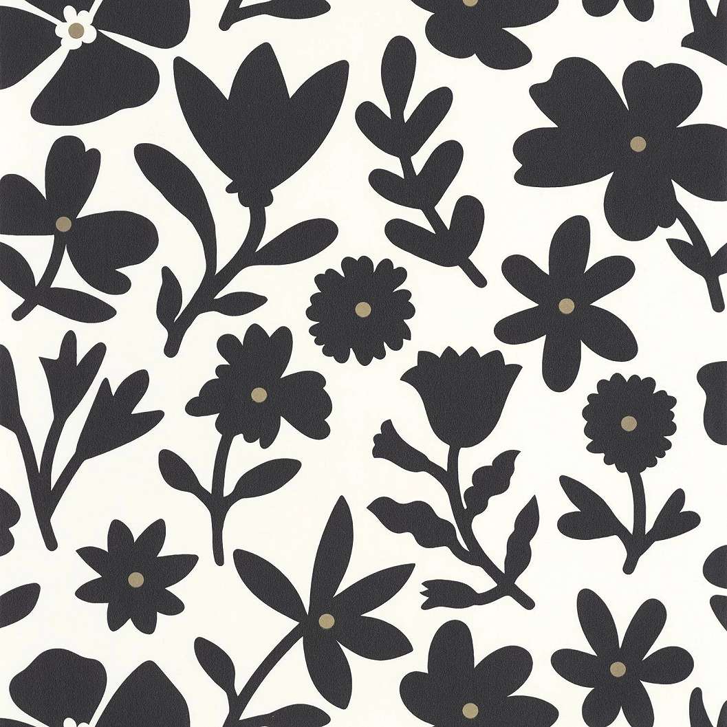 Fekete fehér virágmintás francia design tapéta
