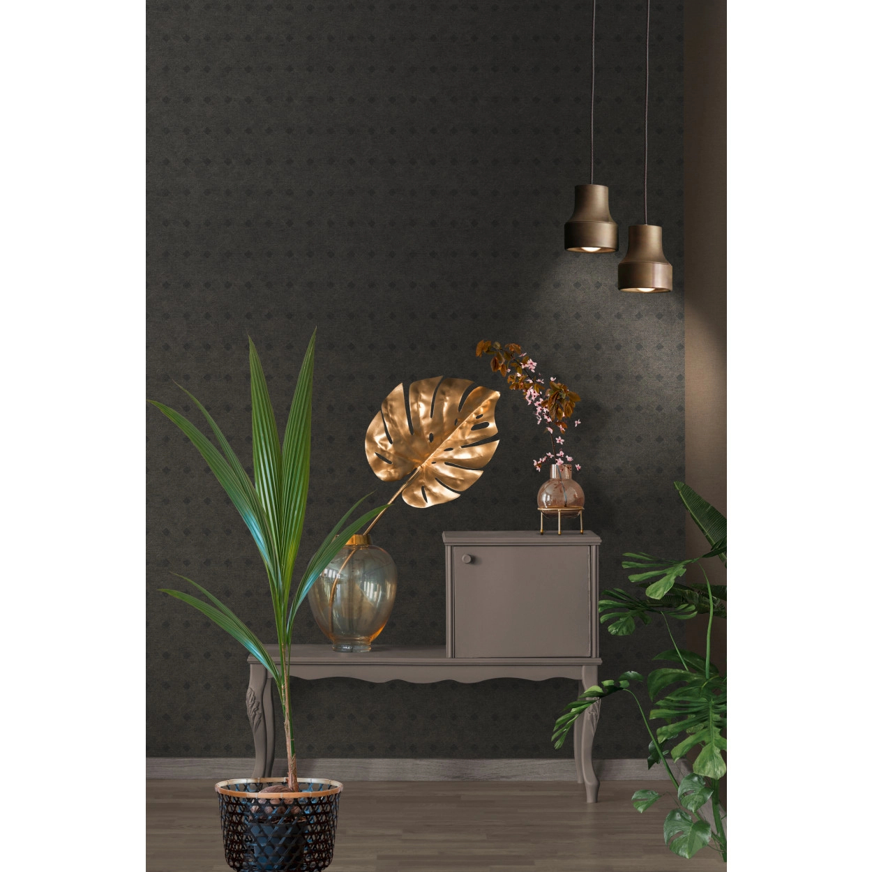 Fekete fonott mintázatú minimalista dekor tapéta mosható felülettel