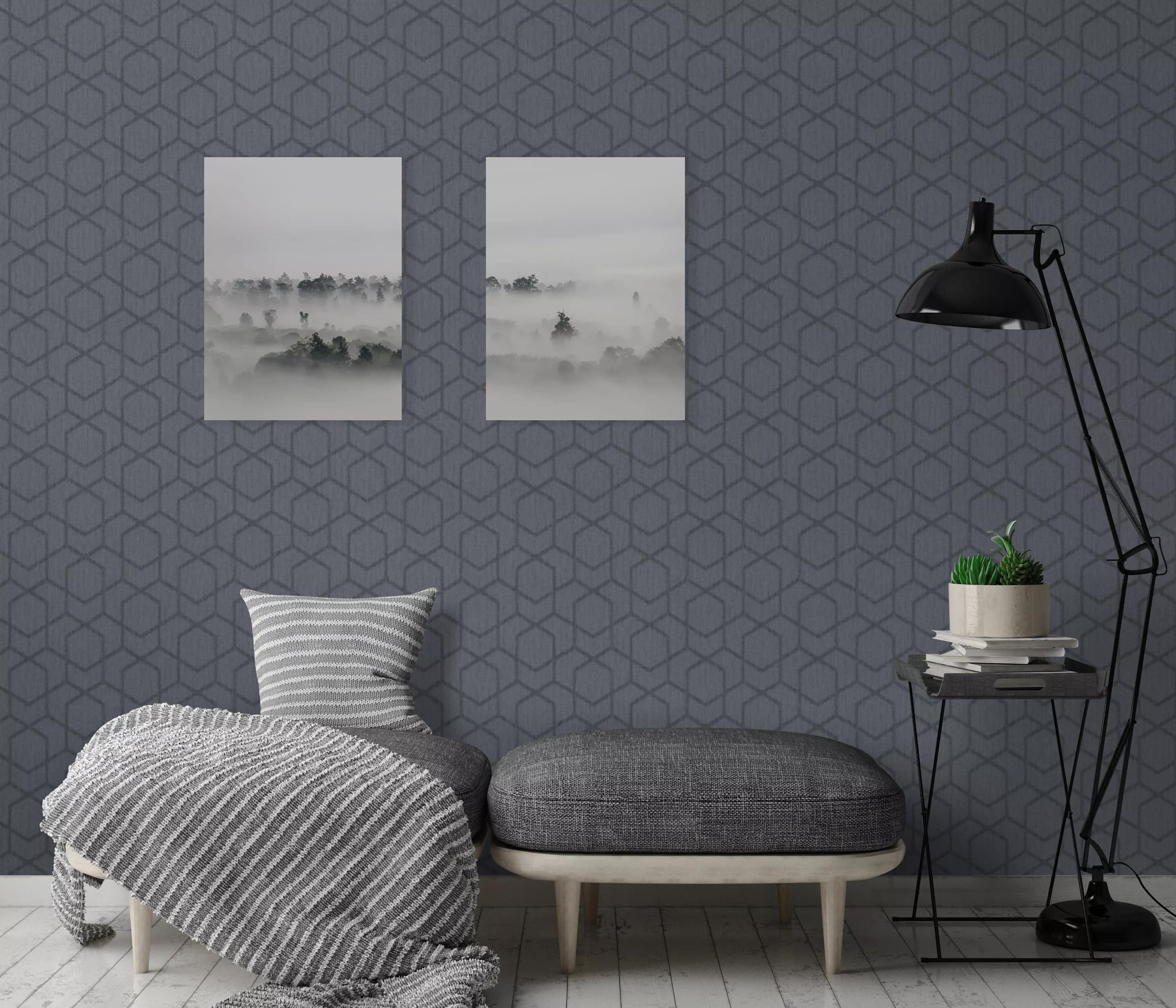 Fekete geometrikus mintás vlies dekor tapéta
