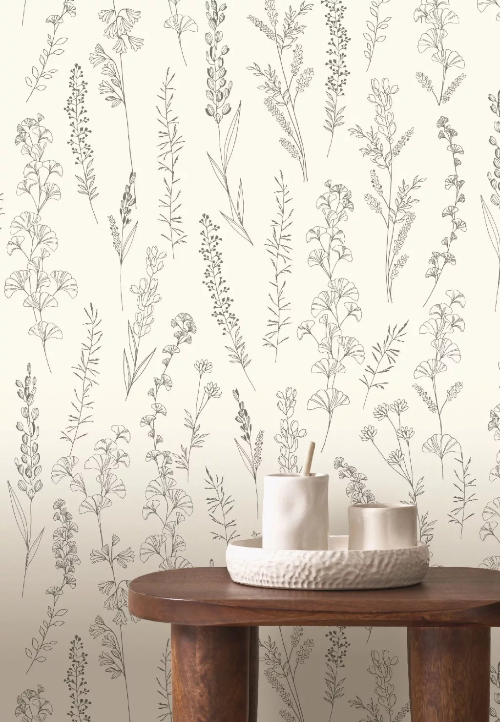 Fekete kontúros romantikus vadvirág mintás design tapéta
