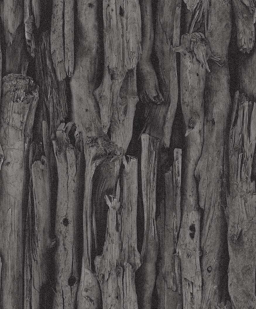 Fekete-szürke-antracit színű fahatású tapéta