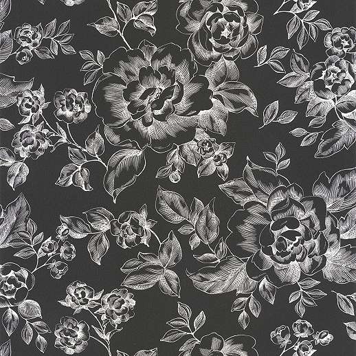 Fekete virágmintás vlies design tapéta