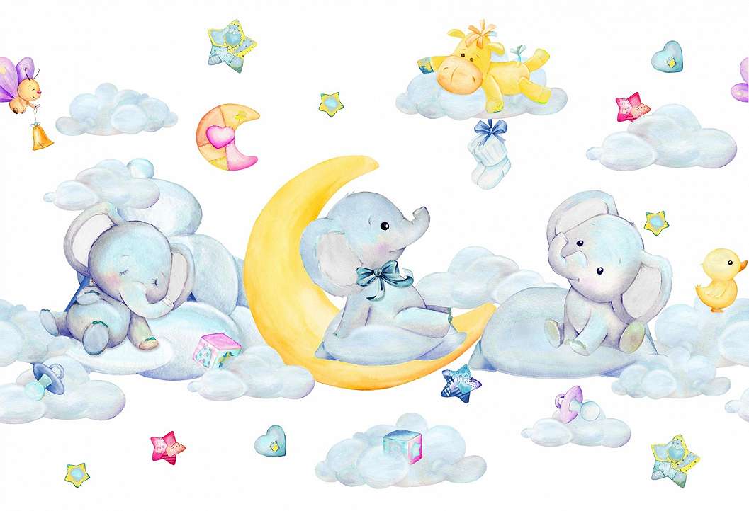 Felhő és kedves elefánt mintás gyerek függöny textil anyag