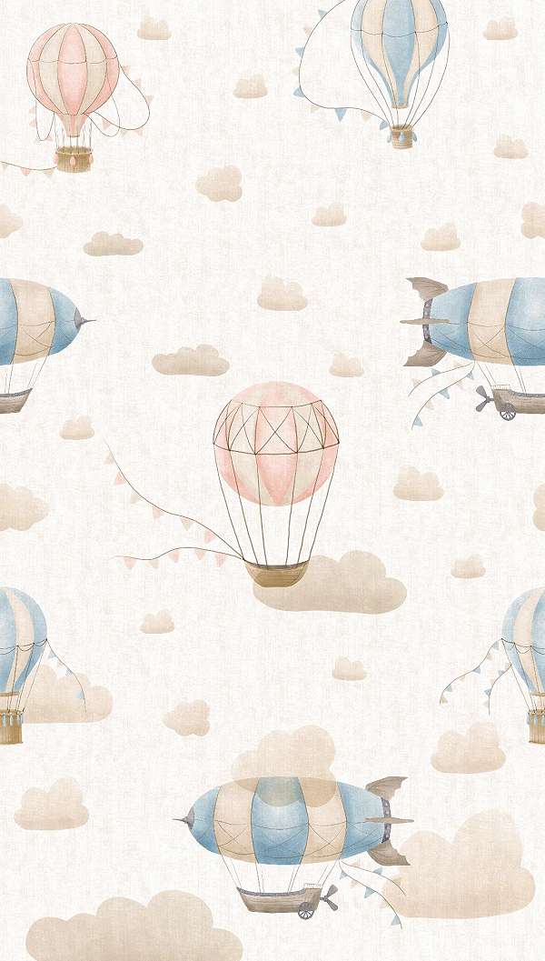 Felhő, léghajó és hőlégballon mintás gyerek fotótapéta