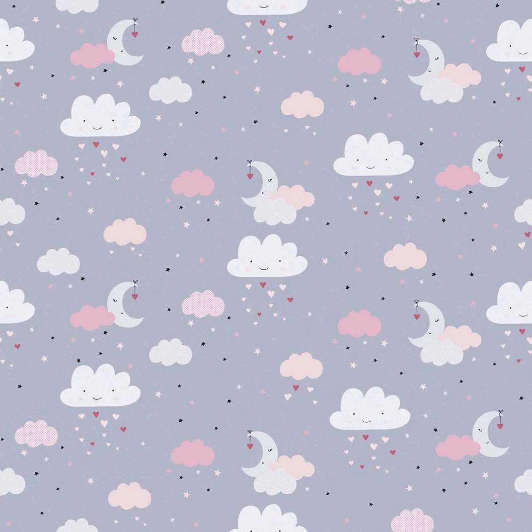 Felhő mintás gyerek tapéta szürke alapon rózsaszín felhő mintával