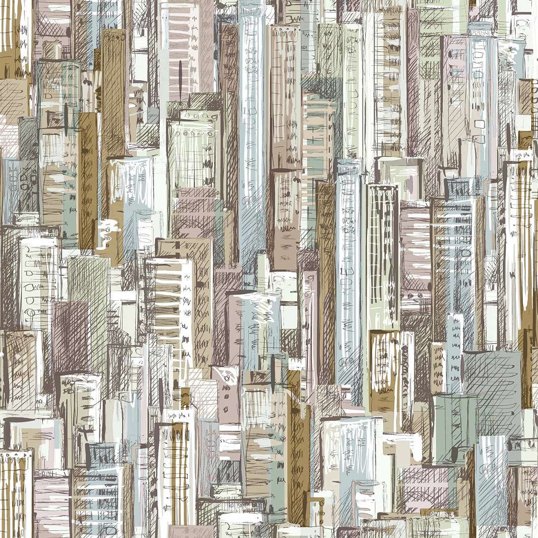 Felhőkarcoló mintás kamsz szobai dekor tapéta rajzolt stílusban