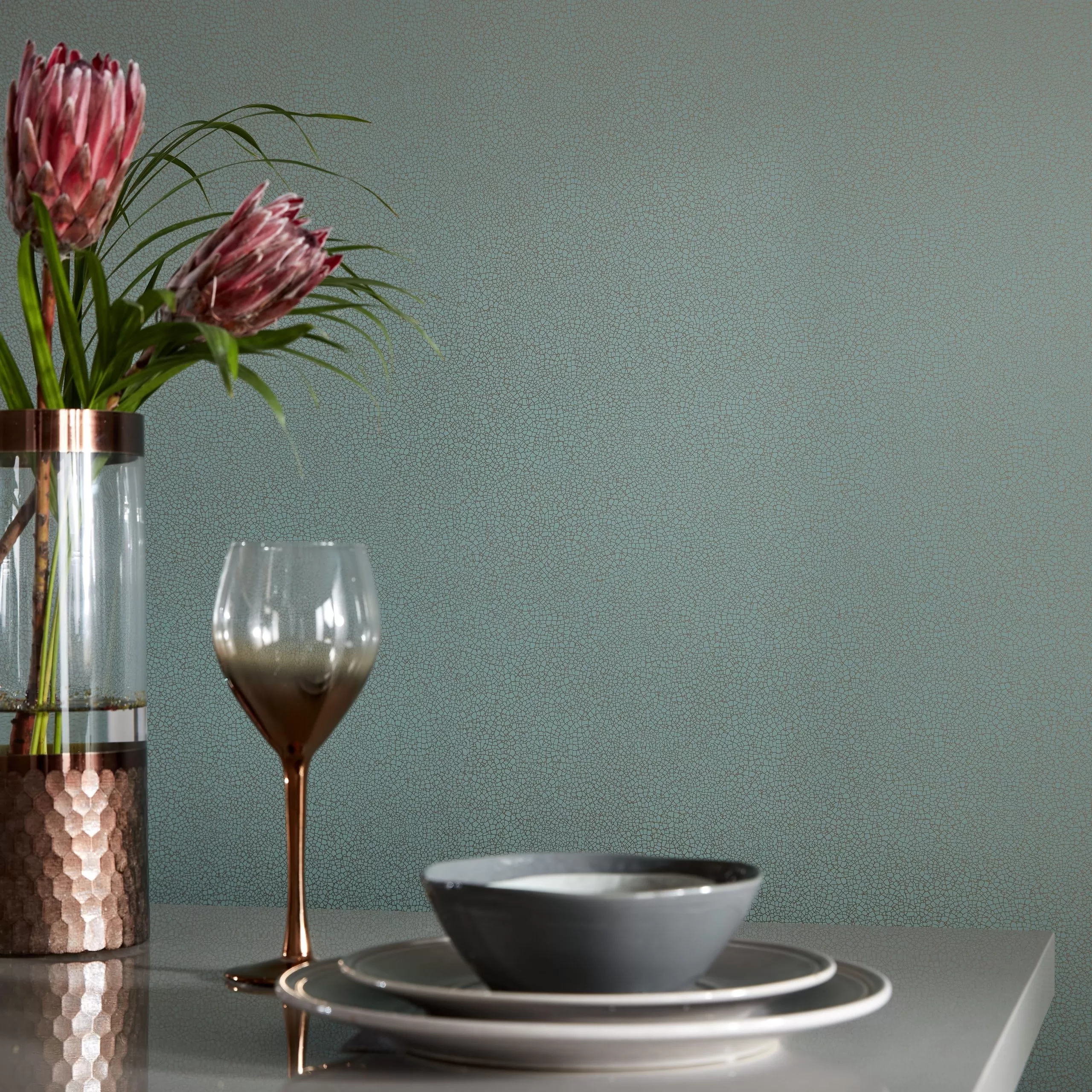 Fényes ezüst kék mozaik mintás angol design tapéta