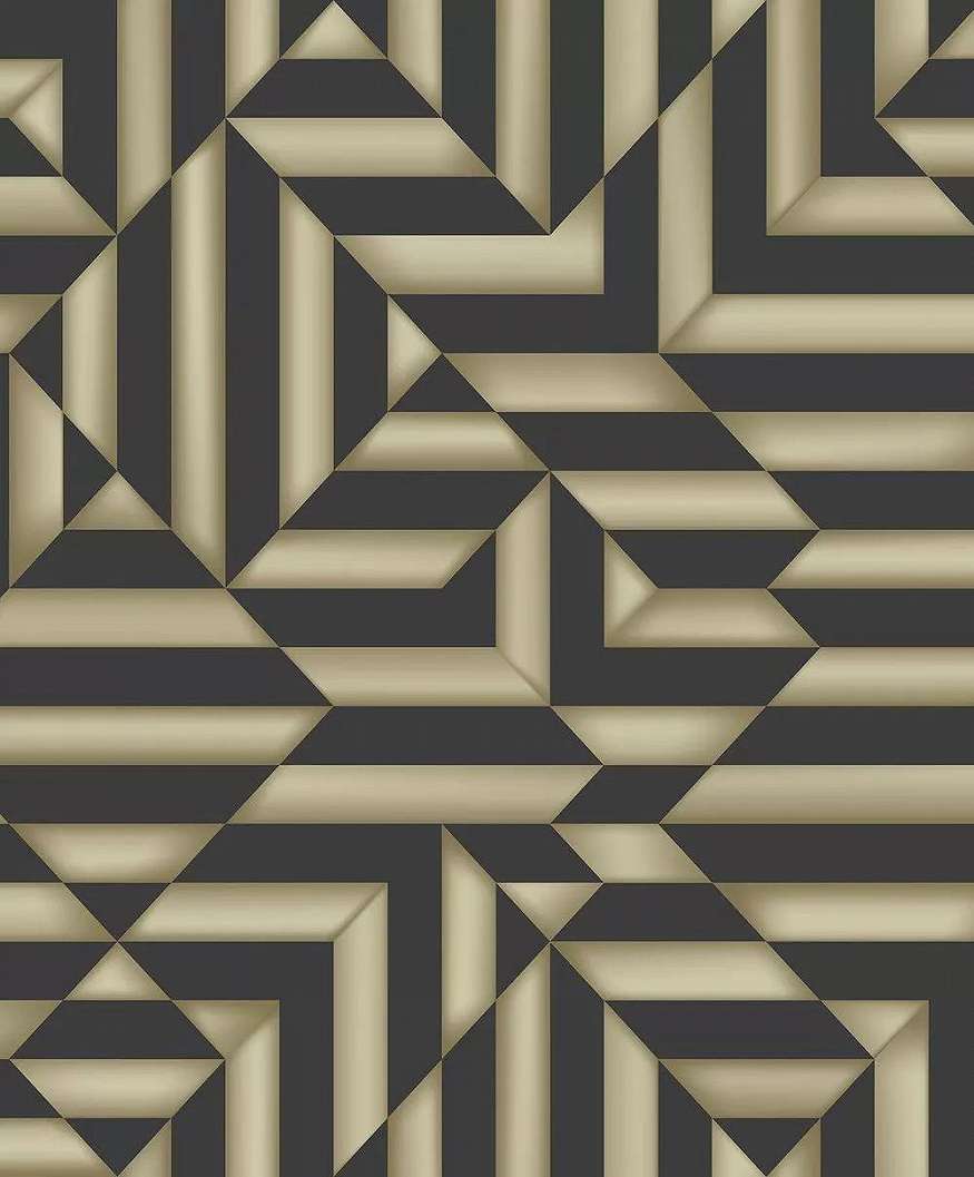 Fényes metál hatású fekete arany geometrikus mintás vlies tapéta